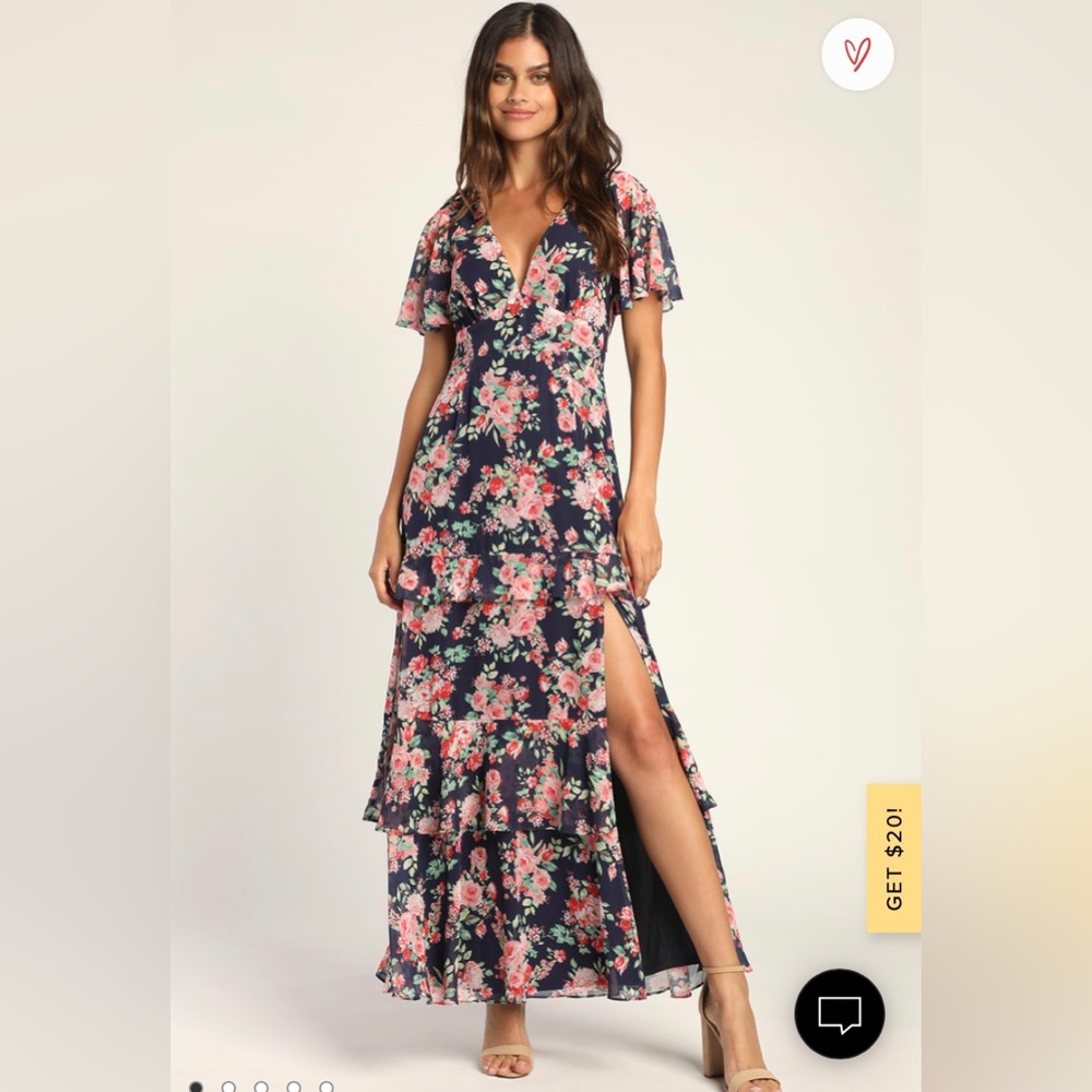 NWT Lulus Navy Floral Print Tiered Maxi Dress